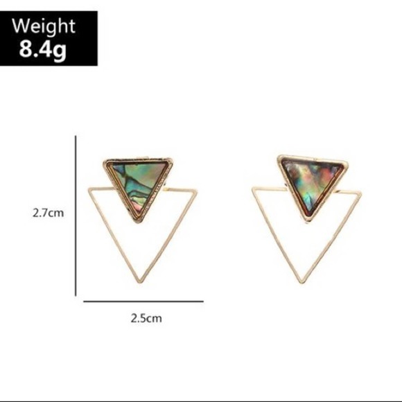 Stacked Gold and Marbled Triangle Stud Earrings - Picture 6 of 7